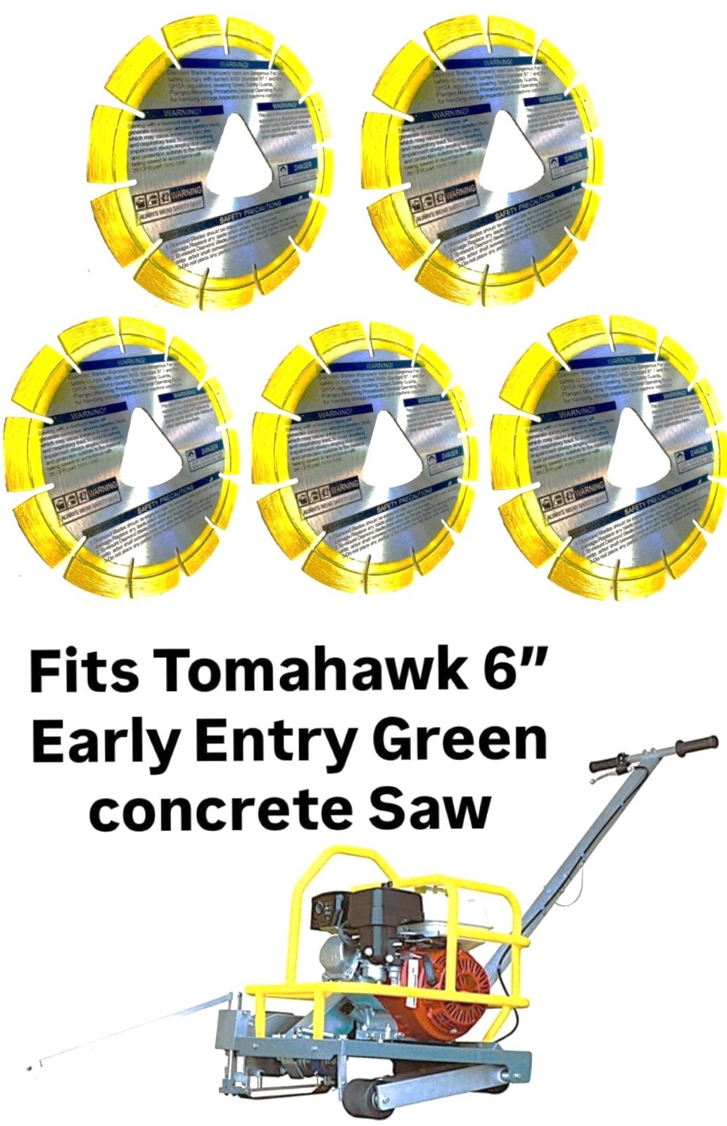 6'' Yellow diamond blade fits Tomahawk Early Entry Green Concrete Saw (5pk)