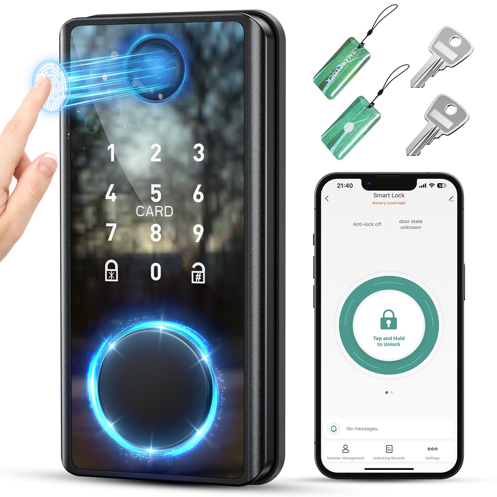 Keyless Entry Smart Deadbolt Lock – Keypad Fingerprint Touchscreen & Black