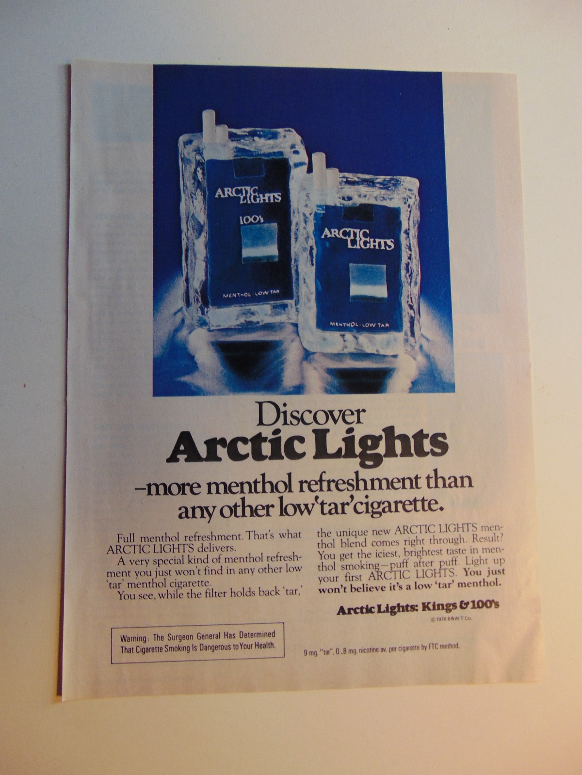 1979 ARCTIC LIGHTS Menthol Cigarettes print ad