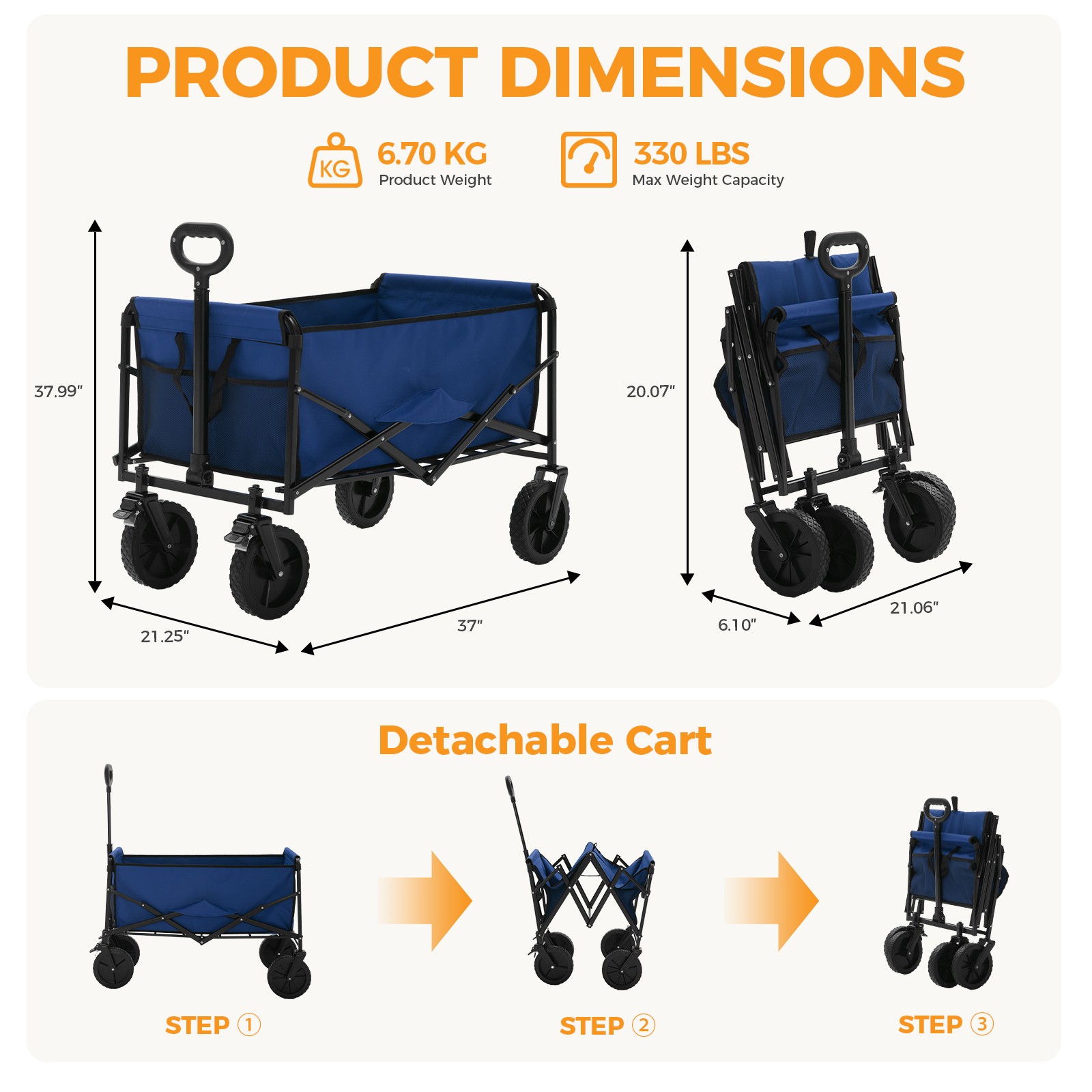 Foldable Trolley, With Wheels, Foldable, Large Capacity, 330 Pounds, Multi-funct