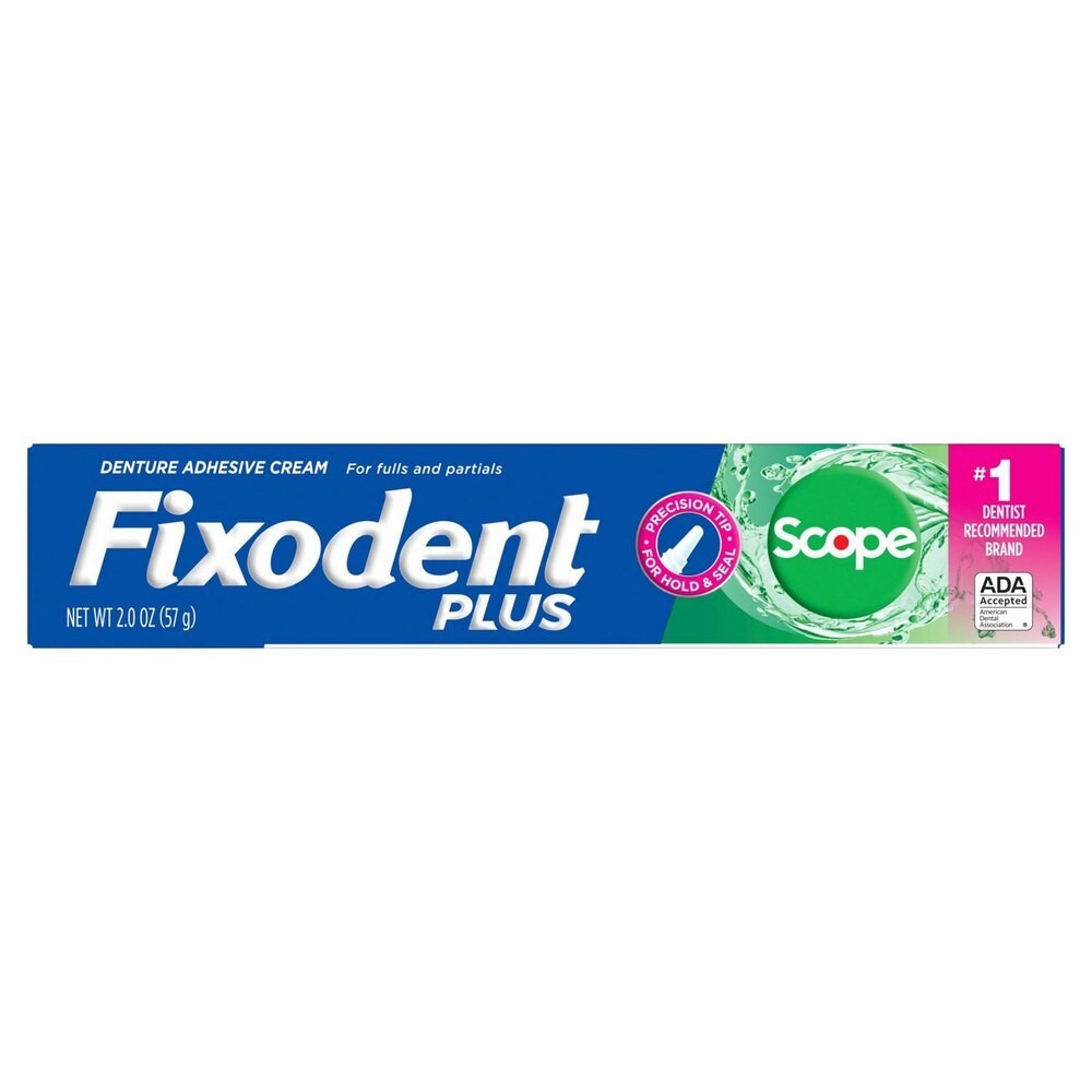 2 x 2.0 OZ Fixodent Plus Scope Denture Adhesive Cream for Fulls and Partials