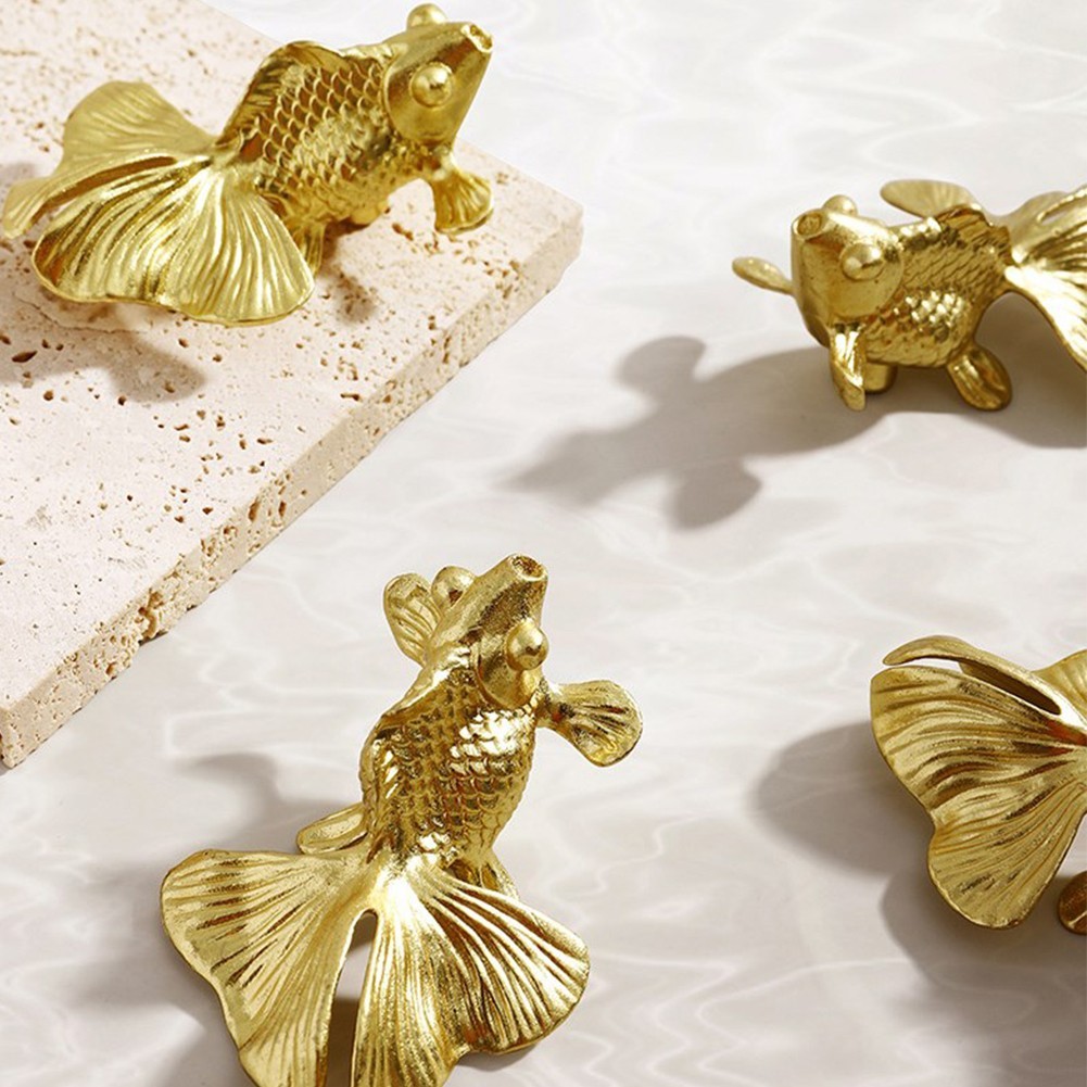 Striking Goldfish Patterned Cabinet Handle Knobs Solid Brass Construction