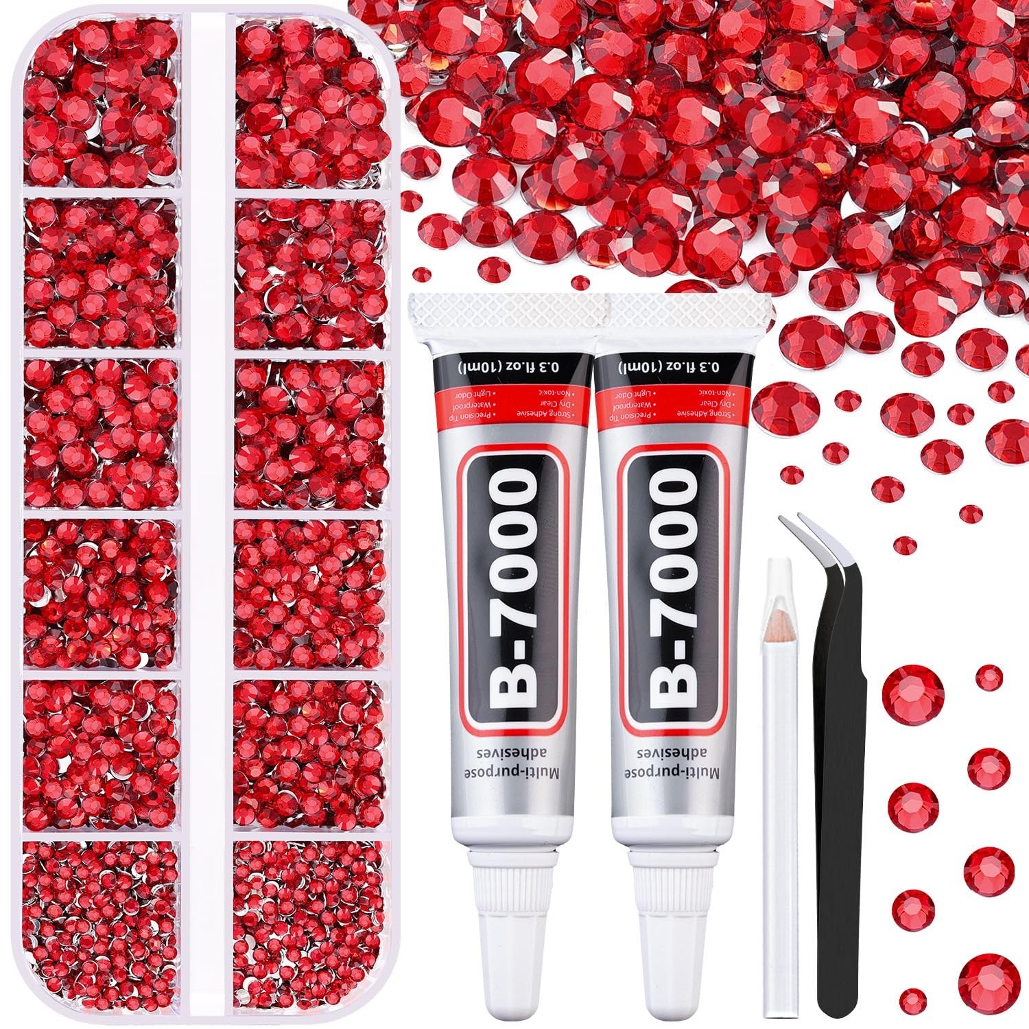 6100Pcs Resin Red Rhinestones for Bedazzling with 2Pcs 10ml B7000 Jewelry Glu...