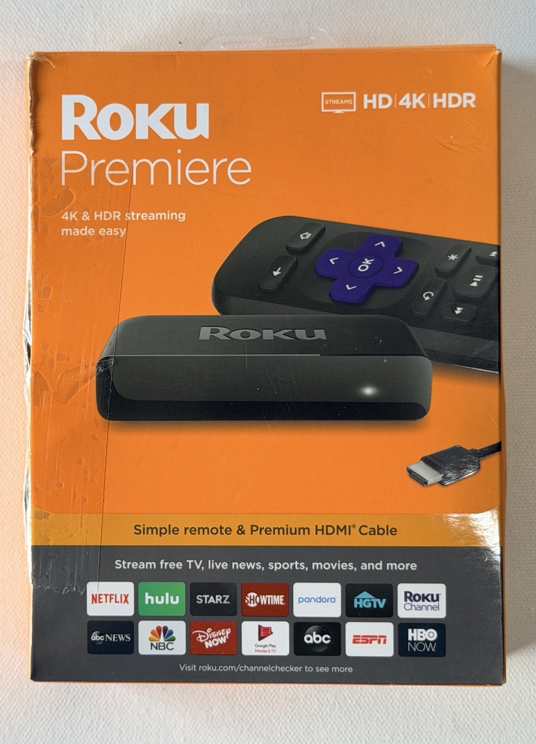 Roku Premiere HD/4K/HDR Streaming Media Player, Remote, HDMI Cable, USB