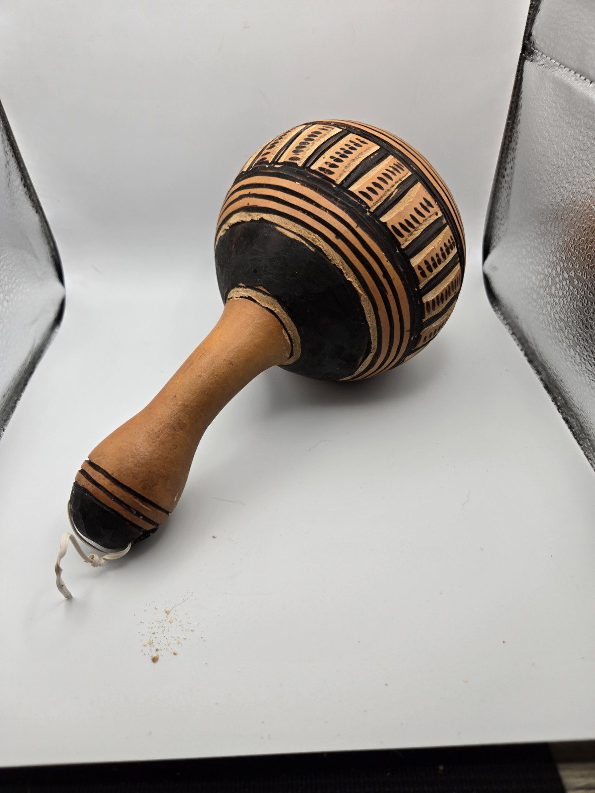 Vintage Hand Painted Gourd Or Calabash Maraca 6 To 7 Inch Tall