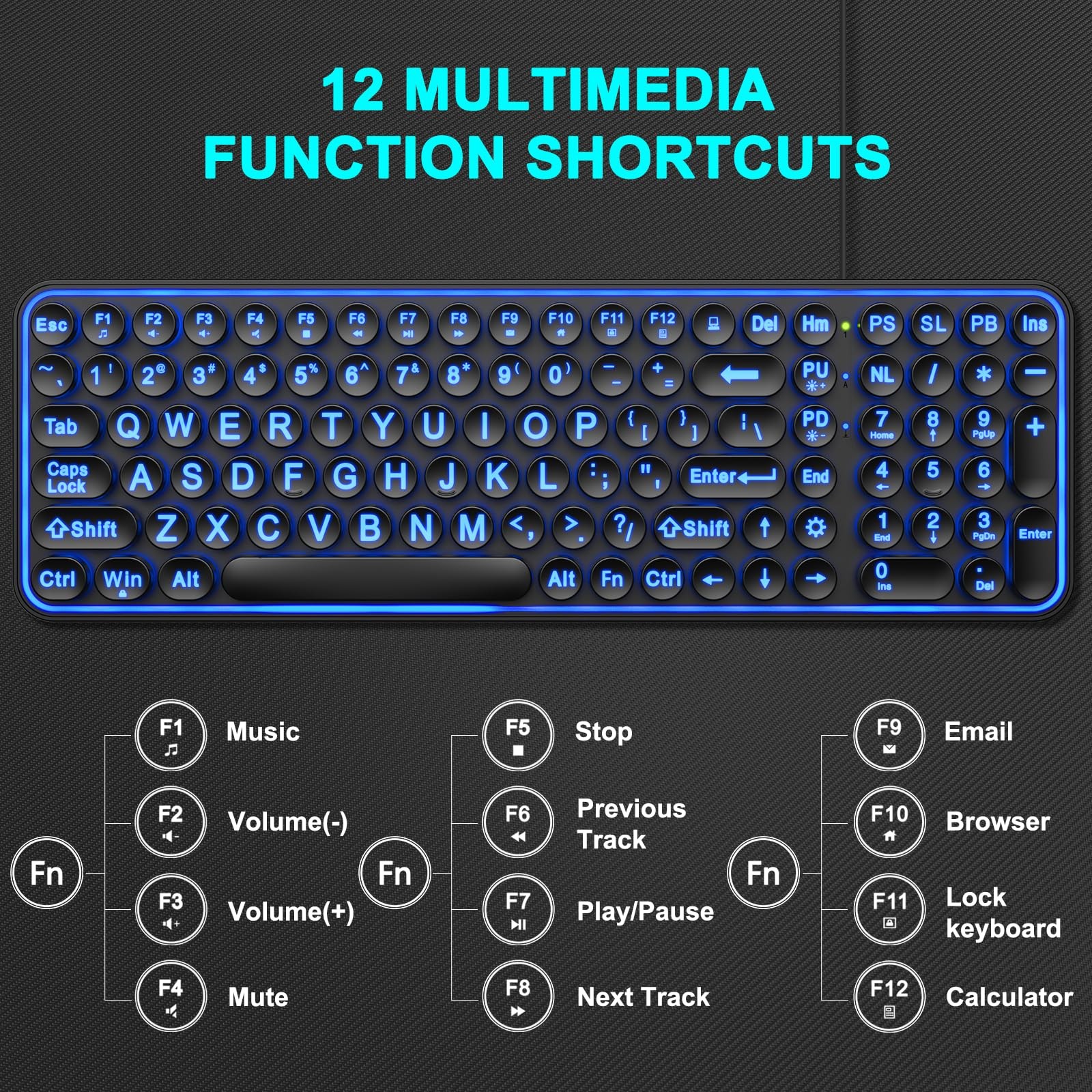 Large Print Backlit Keyboard,Usb Wired Lighted Computer Keyboard with 7-Color Ba