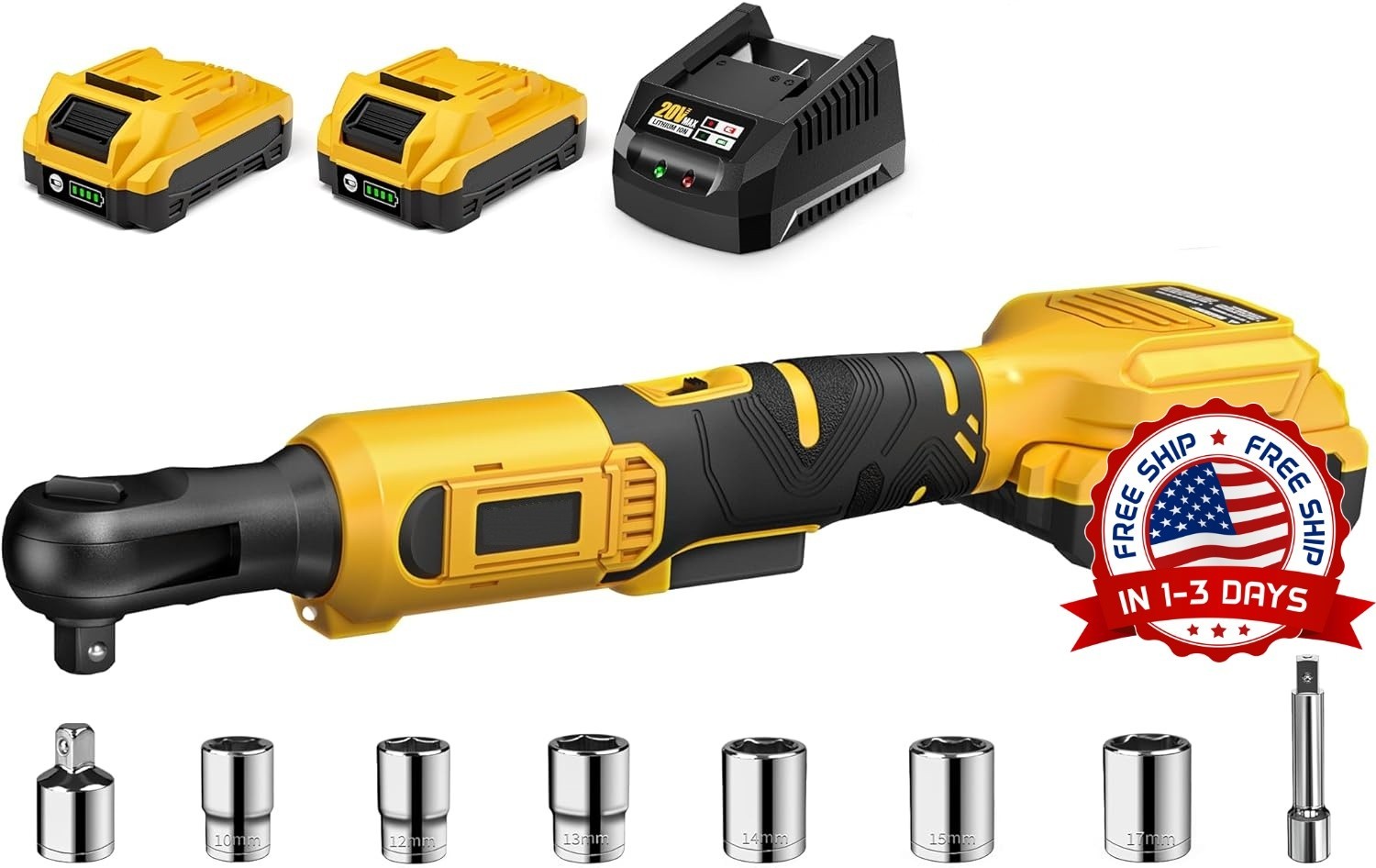 Trinquete eléctrico, adaptador de 1/4 ", varilla de extensión de 3", amarilla US