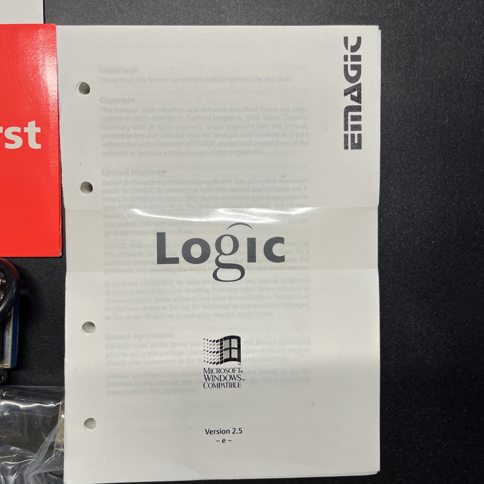 Emagic Logic 2.5 Vintage Audio Recording Software Binder+ Manual + COM-port