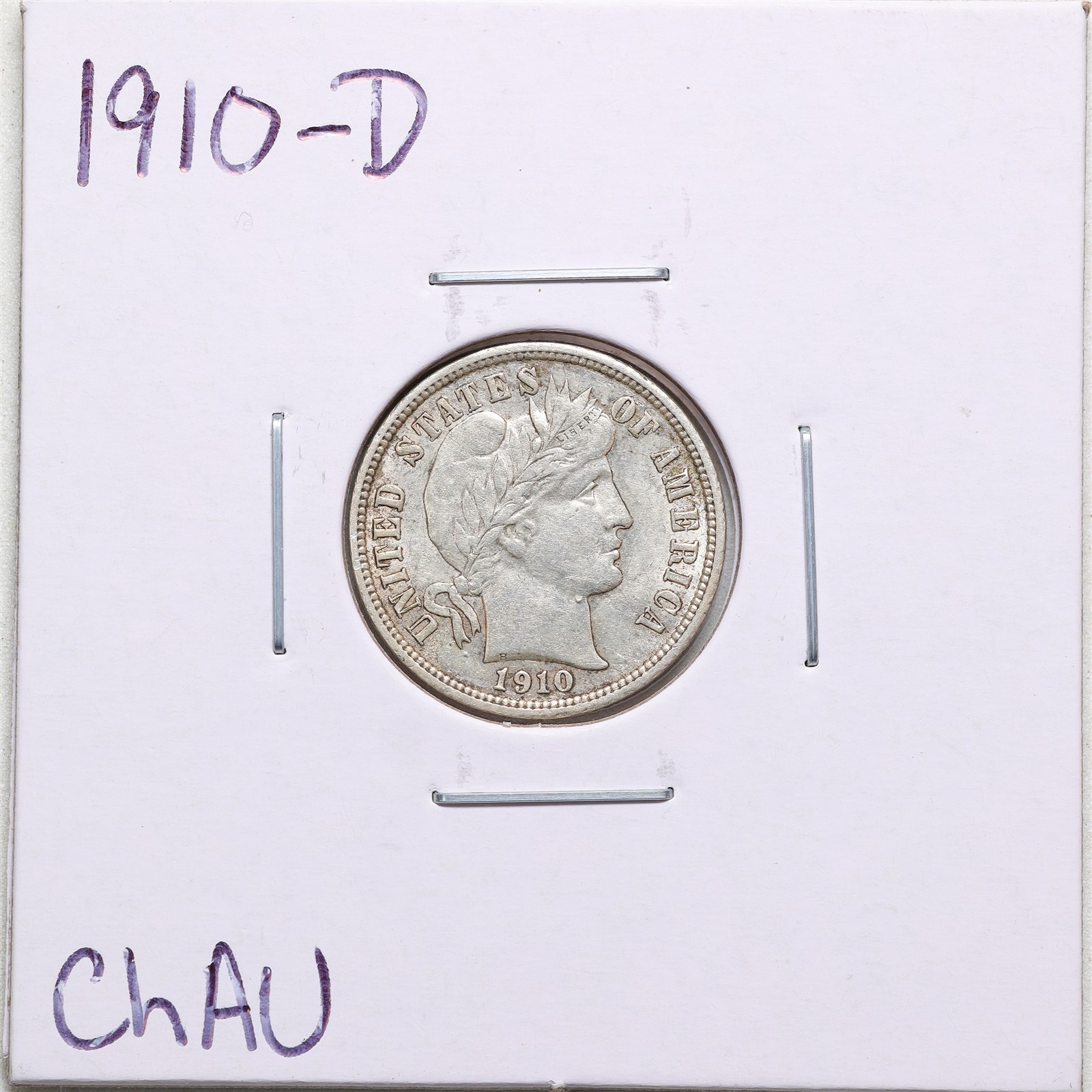 1910-D 10C Barber Liberty Head Dime in Choice AU Condition #6686