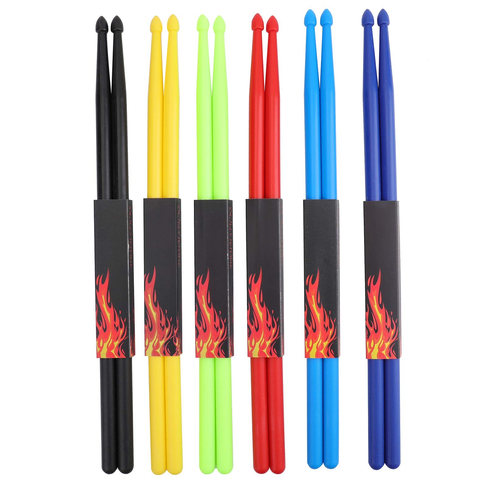 Suwimut 6 Pairs 5A Nylon Drumsticks, Exercise Plastic 16" / 41cm, Multicolor