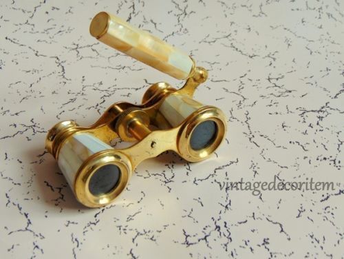 Collectible Antique Old Mother of Pearl Brass Opera Glasses Binoculars New gift