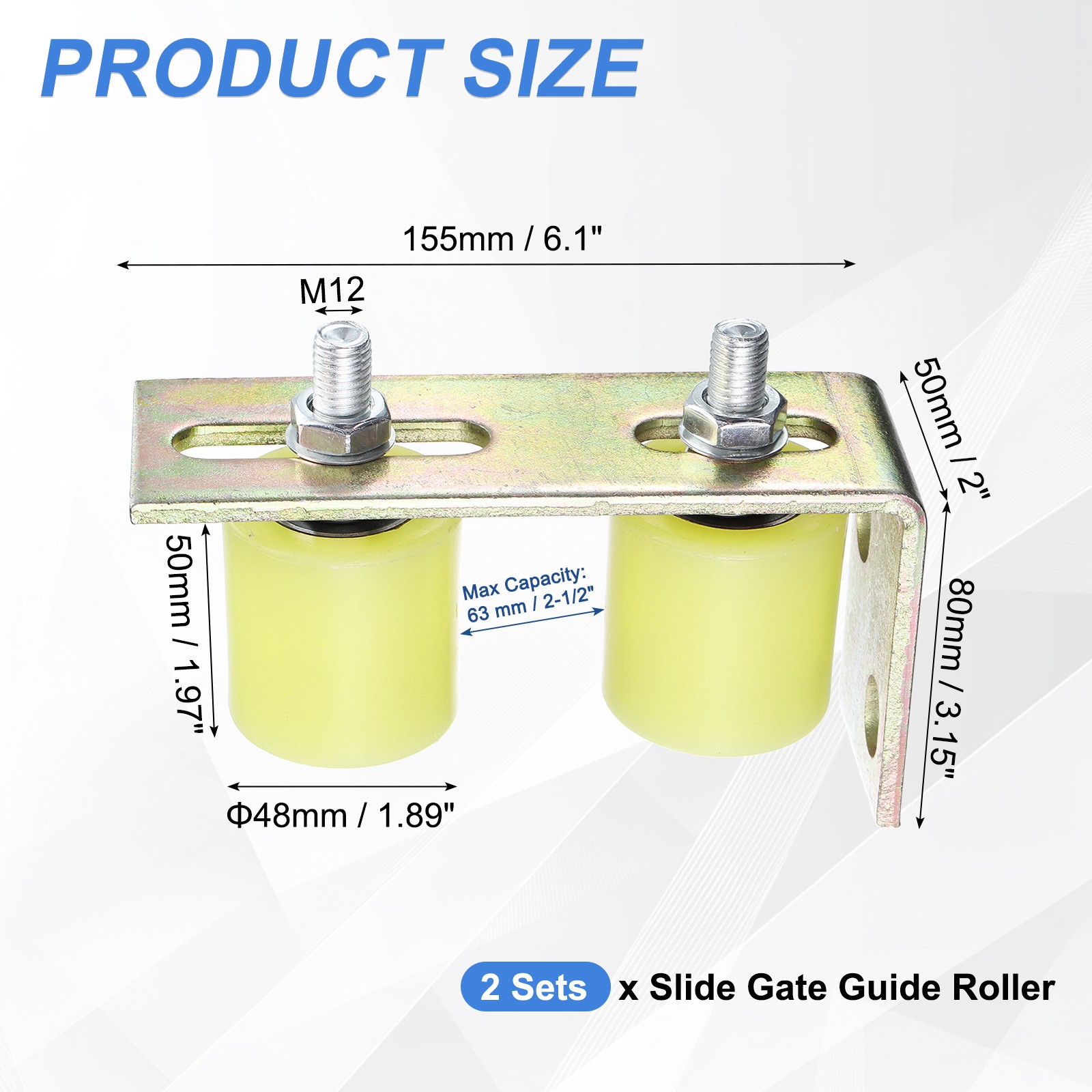 4Pcs Slide Gate Guide Roller 2" Nylon Gate Support Rollers with Bracket, Yellow