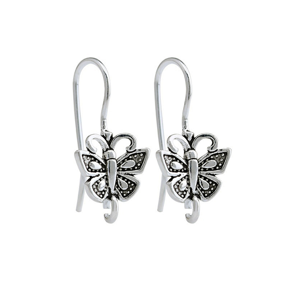 Oxidized Sterling Silver Butterfly Ear Wire French Hook Earring Findings A1752