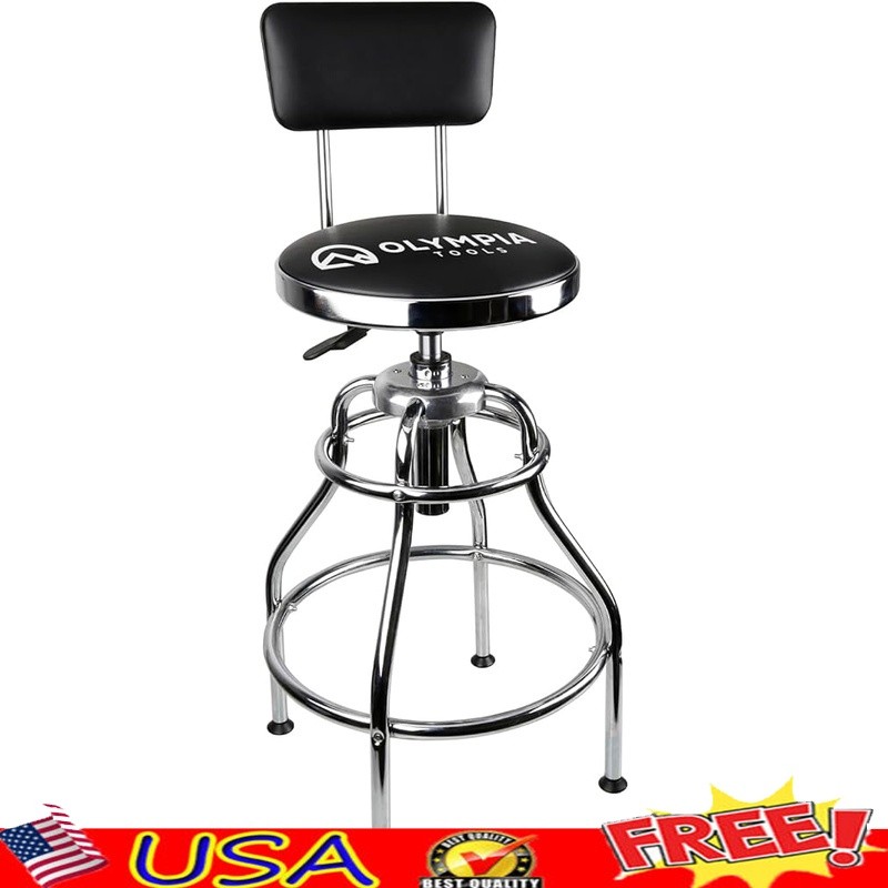Adjustable Vinyl Workshop Stool 360 Degree Rotating Heavy Duty Chrome Seat New