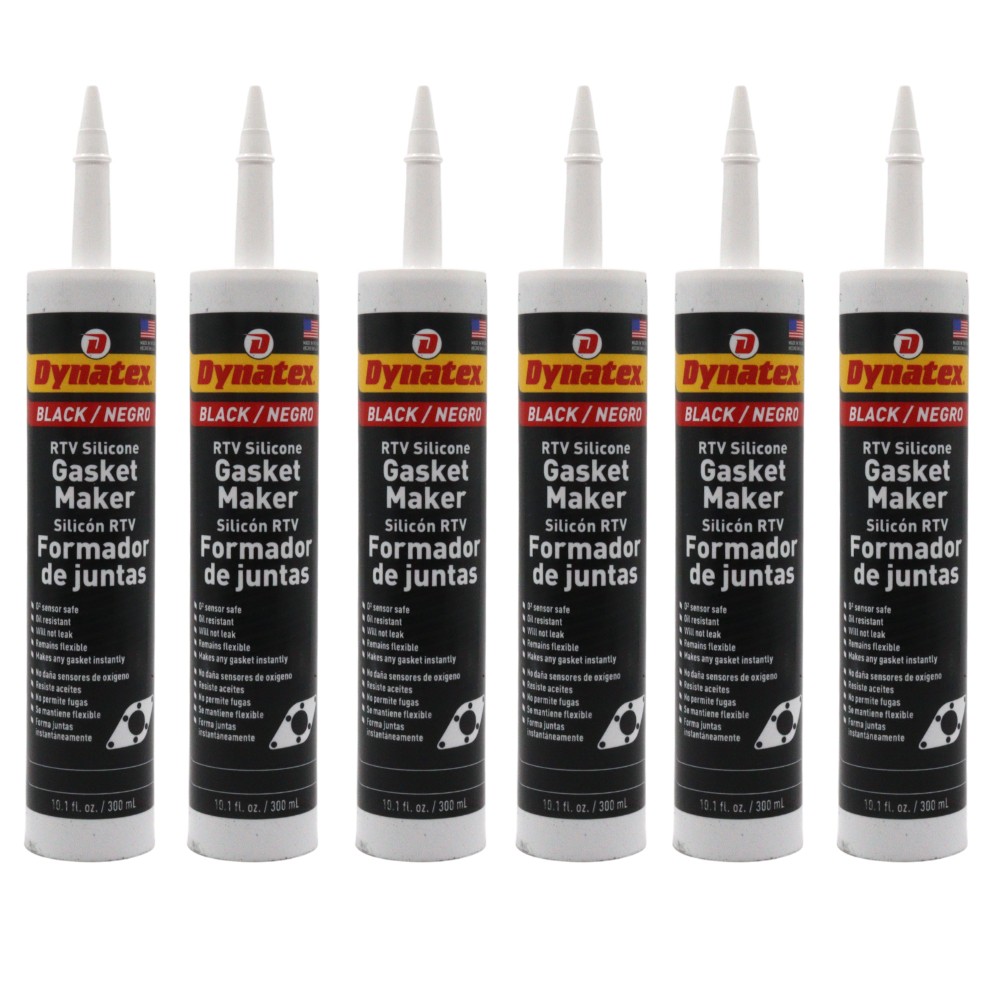 Dynatex Black RTV Gasket Maker 10.1oz Caulk Tube - Sensor Safe, 500°F (6-Pack)