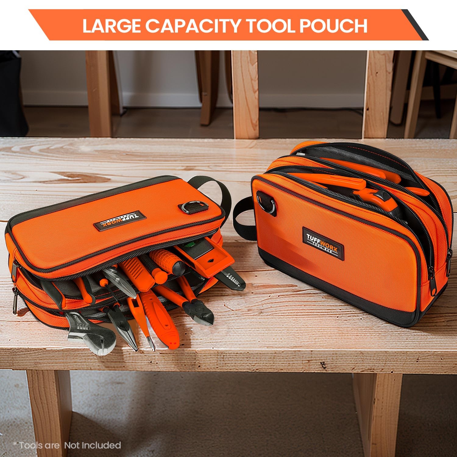 Tool Bag, Dual Compartment Storage Pouch (Orange)