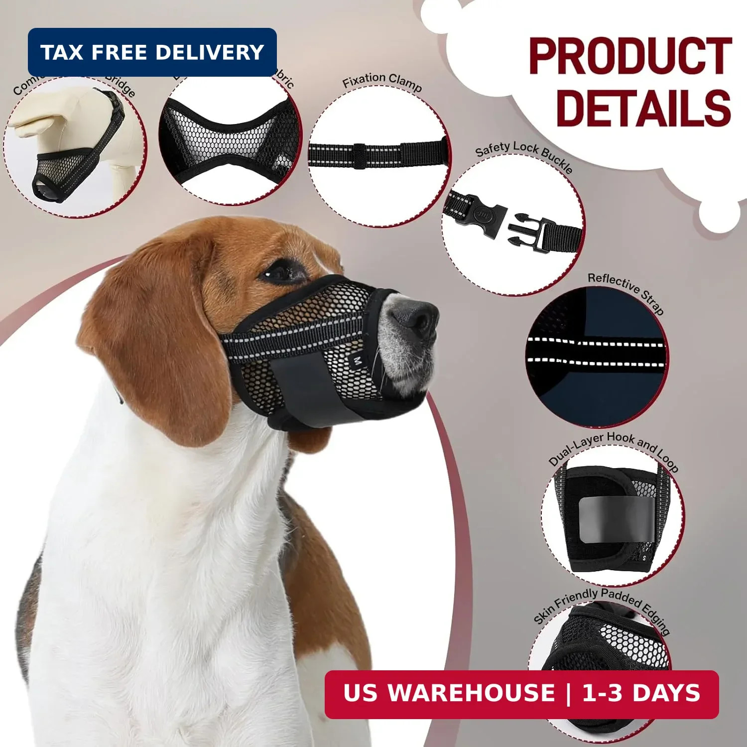 2-Pack Dog Muzzle, Soft Air Mesh Muzzle Anti Biting Barking Chewing, Sec