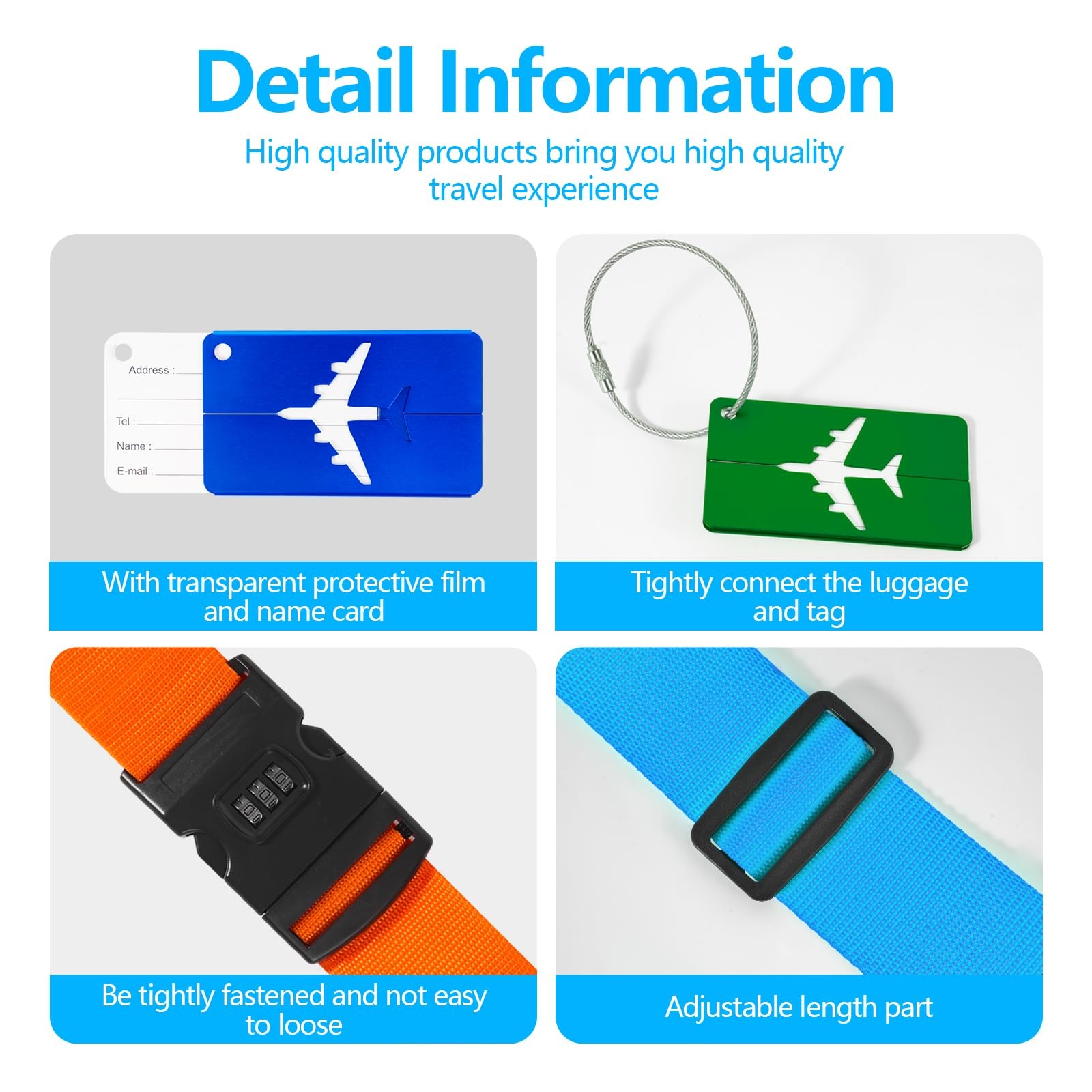 BILIONE 2 Pack Luggage Straps for Suitcases with Password Lock & 2 Pack, Blue