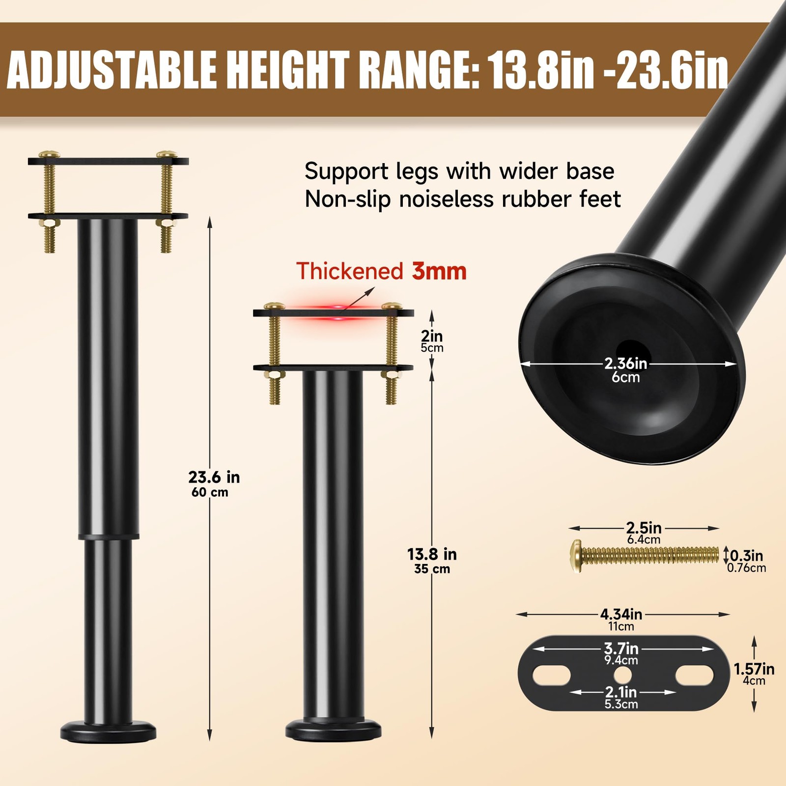 Adjustable Height Bed Support Legs 13.8-23.6 inch, Bed Frame Center Support L...