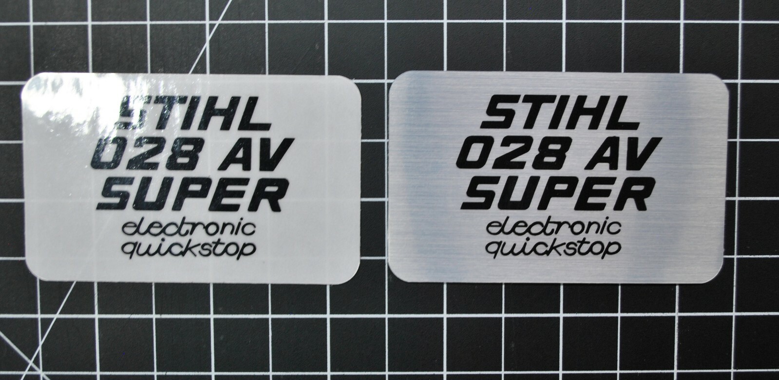 Stihl 028 AV Super Electronic Quickstop badge plate "full overlay vinyl decal"