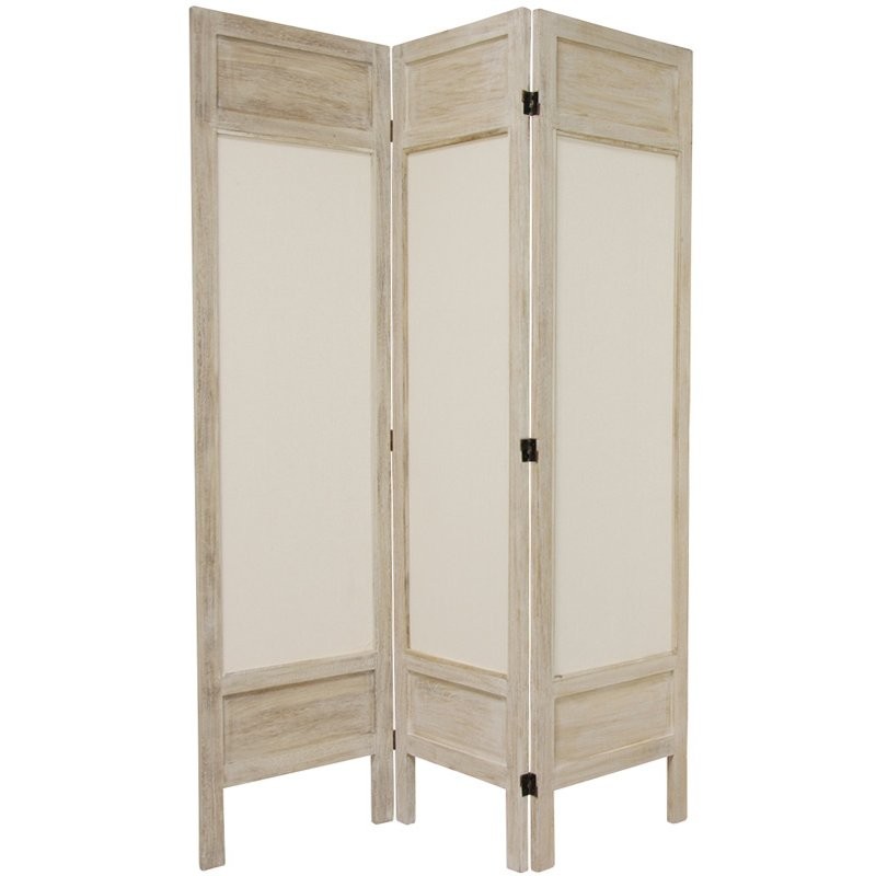 5 1/2 ft. Tall Solid Frame Fabric Room Divider - Burnt White - 3 Panel