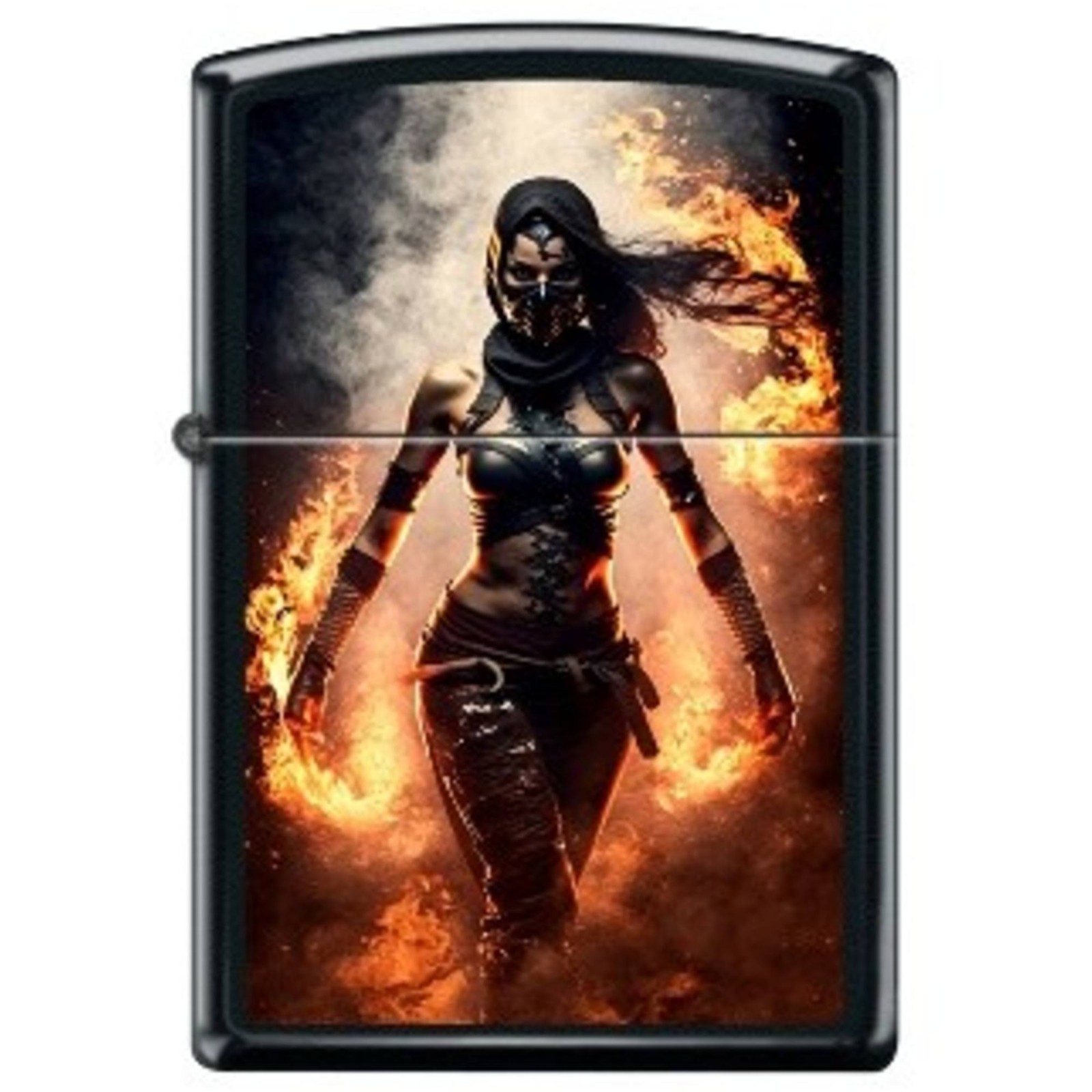 Zippo Windproof Pocket Lighter Lady Ninja Warrior Black Matte Metal XC315