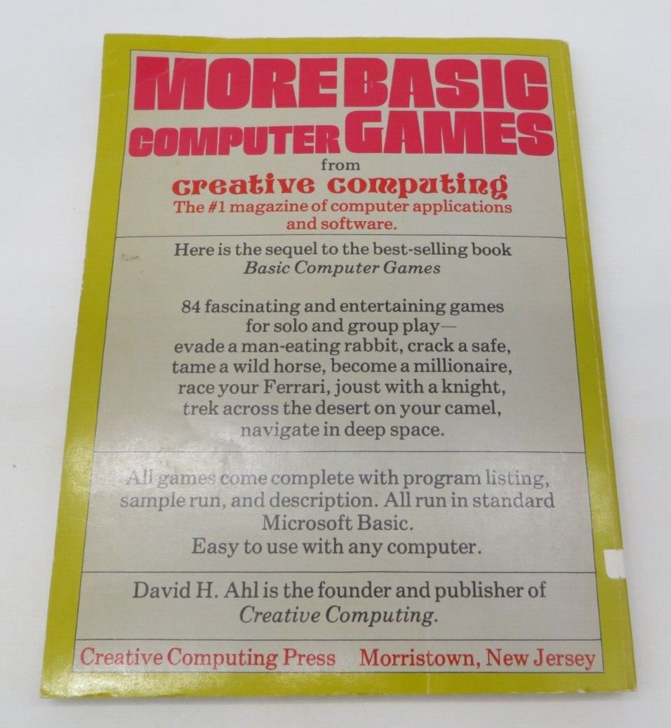 MORE BASIC COMPUTER GAMES 84 Games for Your Personal Computer in BASIC 1979 book
