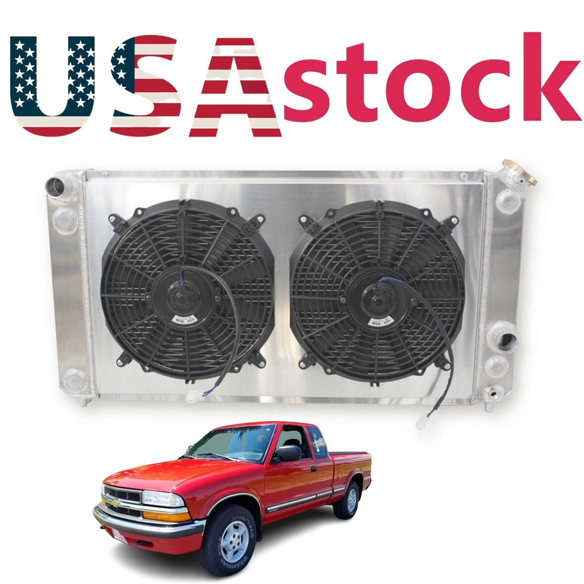 4 Row Aluminum Radiator With 2Fan For 1986-2005 Chevy S10 LS Swap 26.3" W core