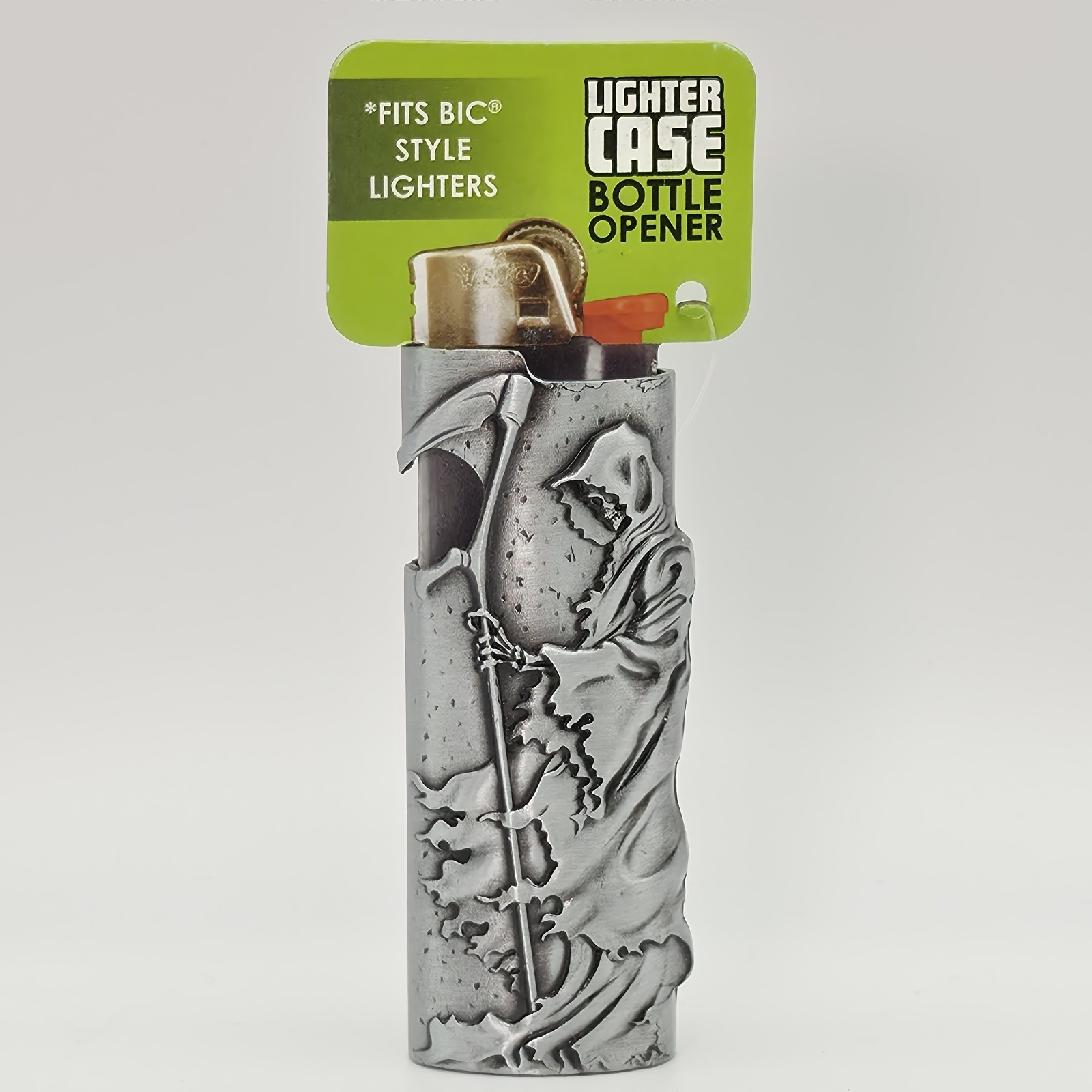 Smokezilla Pewter Lighter Case Cover w/ Bottle Opener Mystic Grim Reaper
