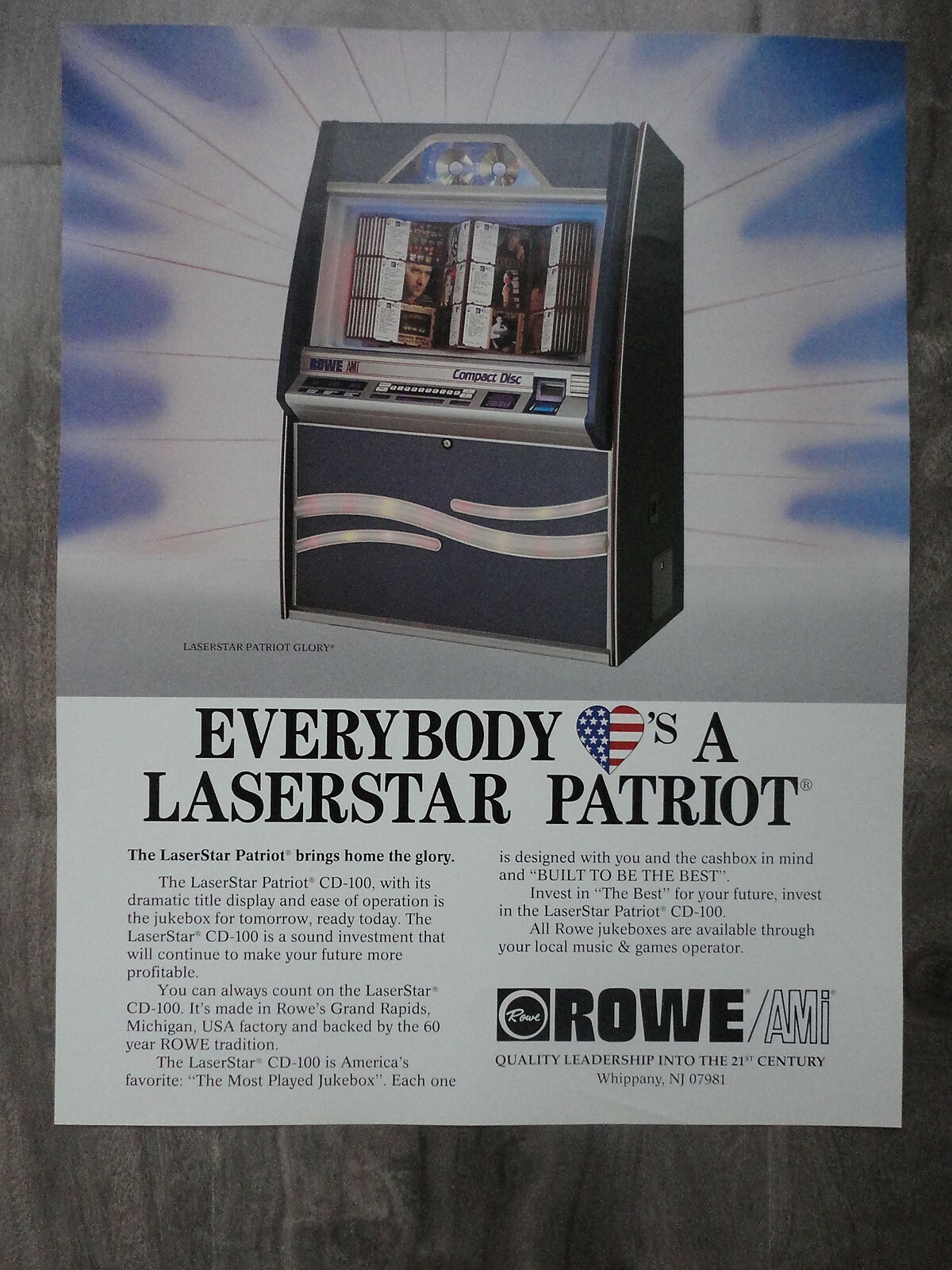 Laserstar Patriot Rowe Jukebox Machine Flyer Original Brochure