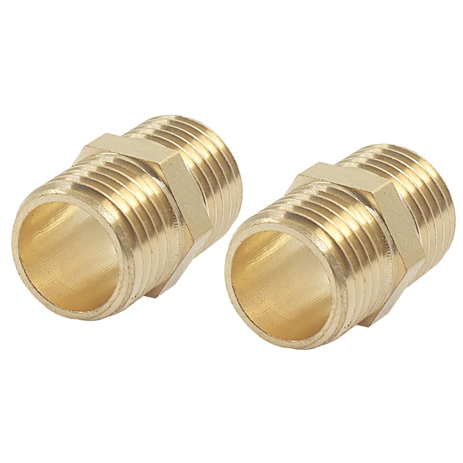 2 pcs Solid Brass Pipe Fitting, Hex Nipple, 1/4" x 1/4" NPT Male Pipe Adapter