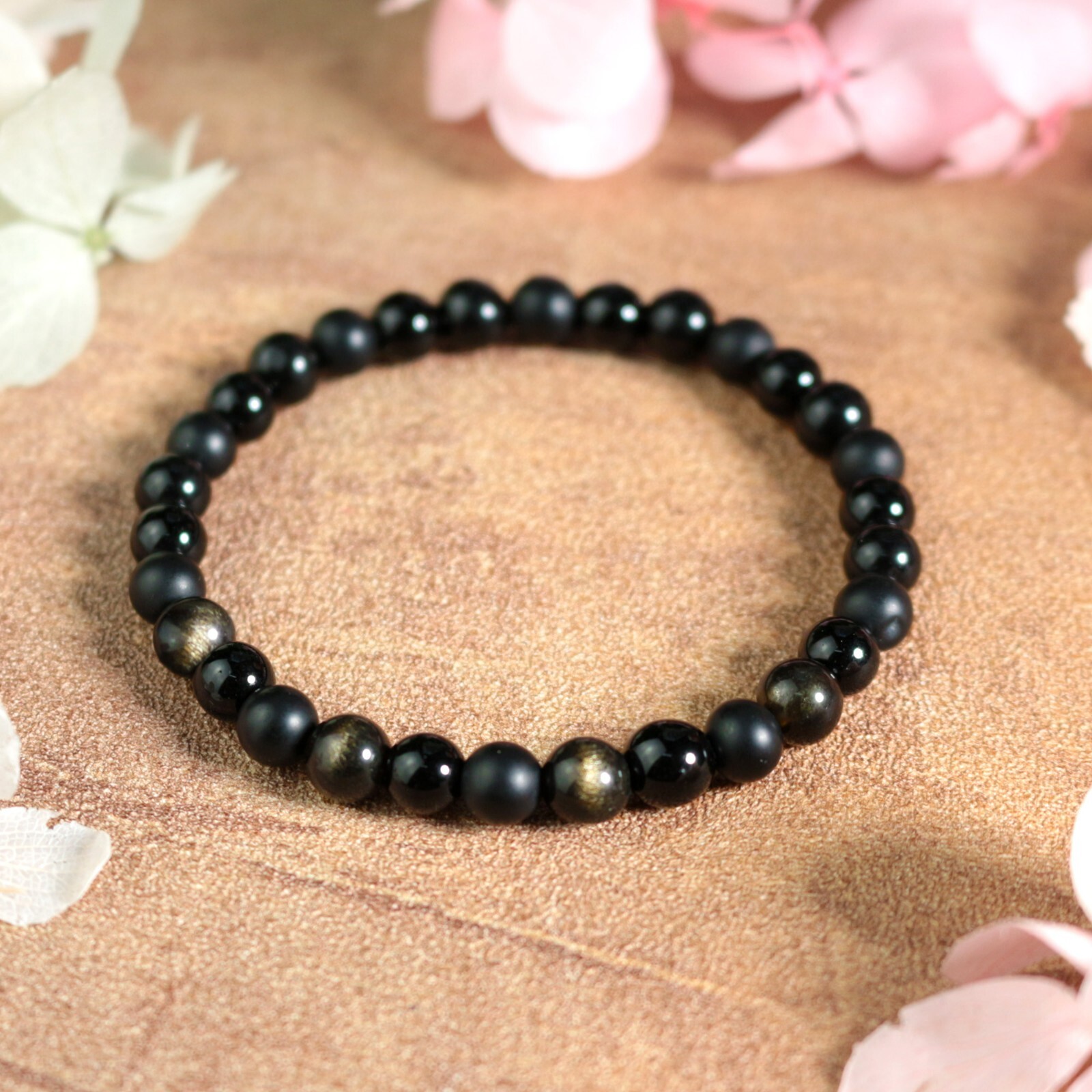 Triple Protection 6MM Black Tourmaline Obsidian Onyx Beads Healing  Bracelet