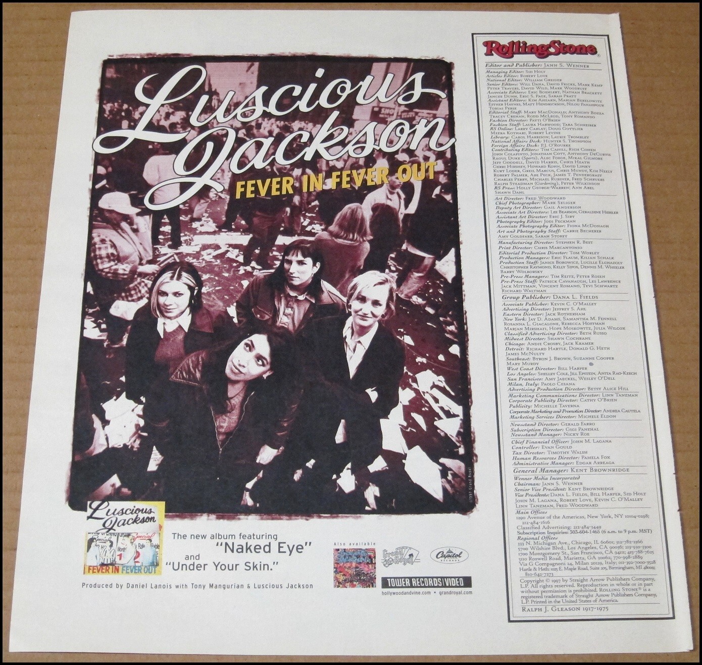 1997 Luscious Jackson Fever In Fever Out Print Ad Album Advertisement Vintage