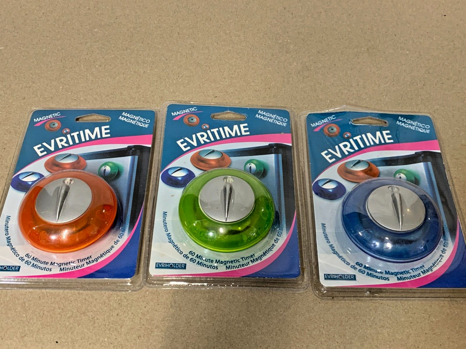 EVRITIME Blue Orange & Green 60 Minute Magnetic Timer Lot of 3