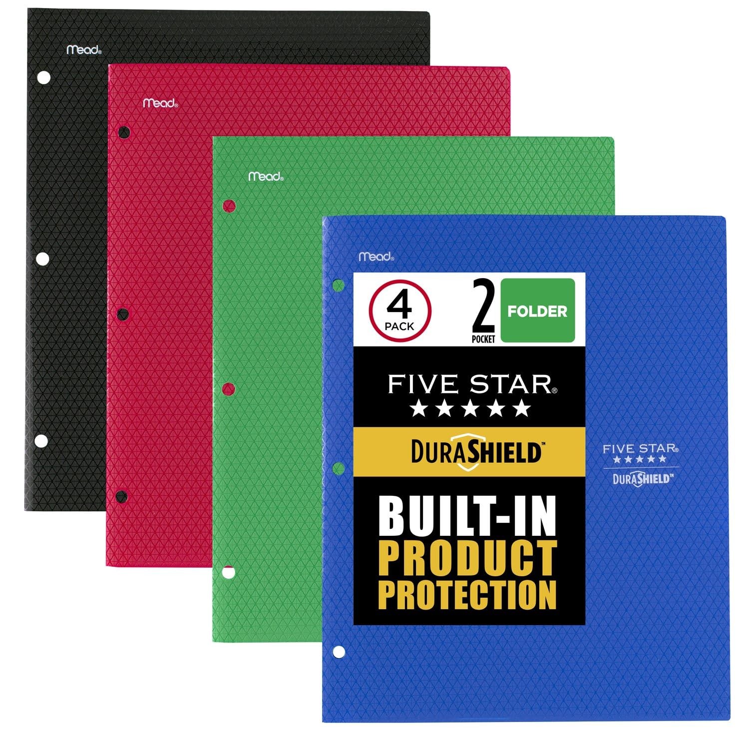 DuraShield Antimicrobial 2 Pocket Stay-Put Plastic Folders 4 Pack 330010