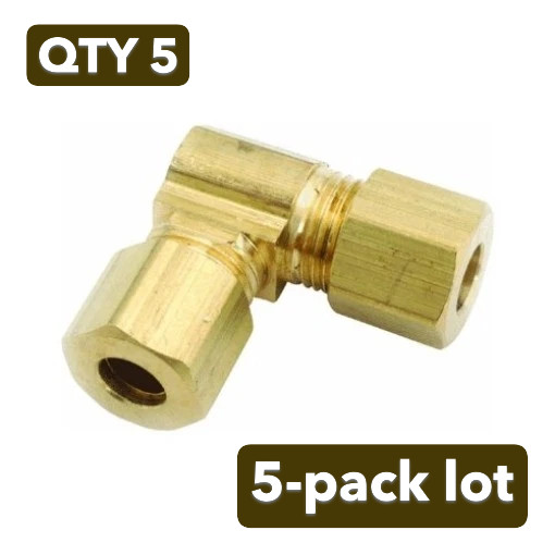 5-pack lot Anderson Metals 1/4" 90 Degree 2-Way Compression Brass Elbow
