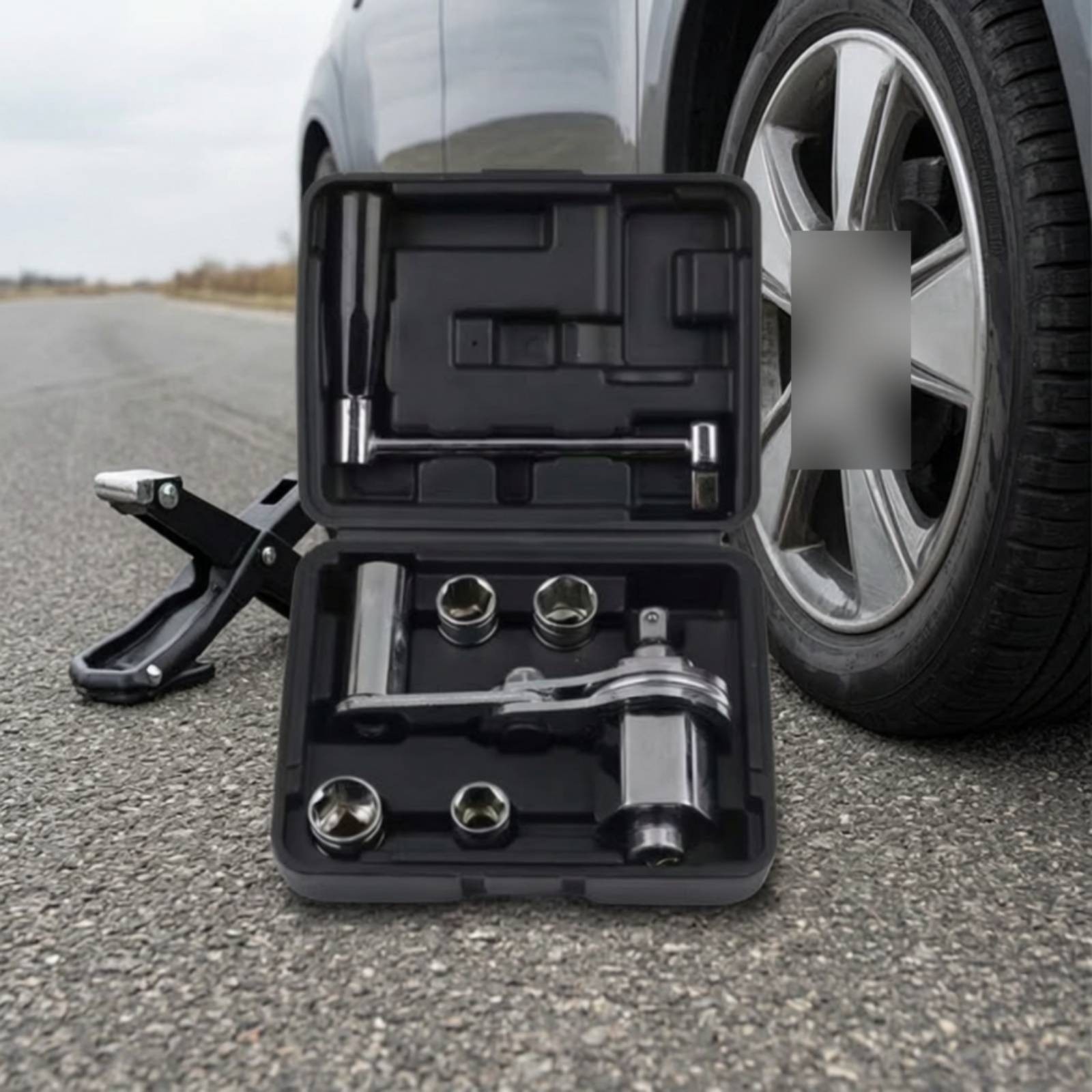 Wheel Wrench with Socket Adapters Portable Tire Changing Tool Compact for