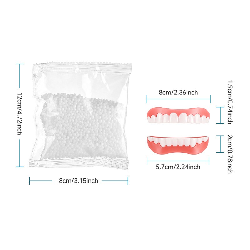 DIY Full Denture Set,Soft & Safe Moldable False Teeth Set,Upper & Lower Braces