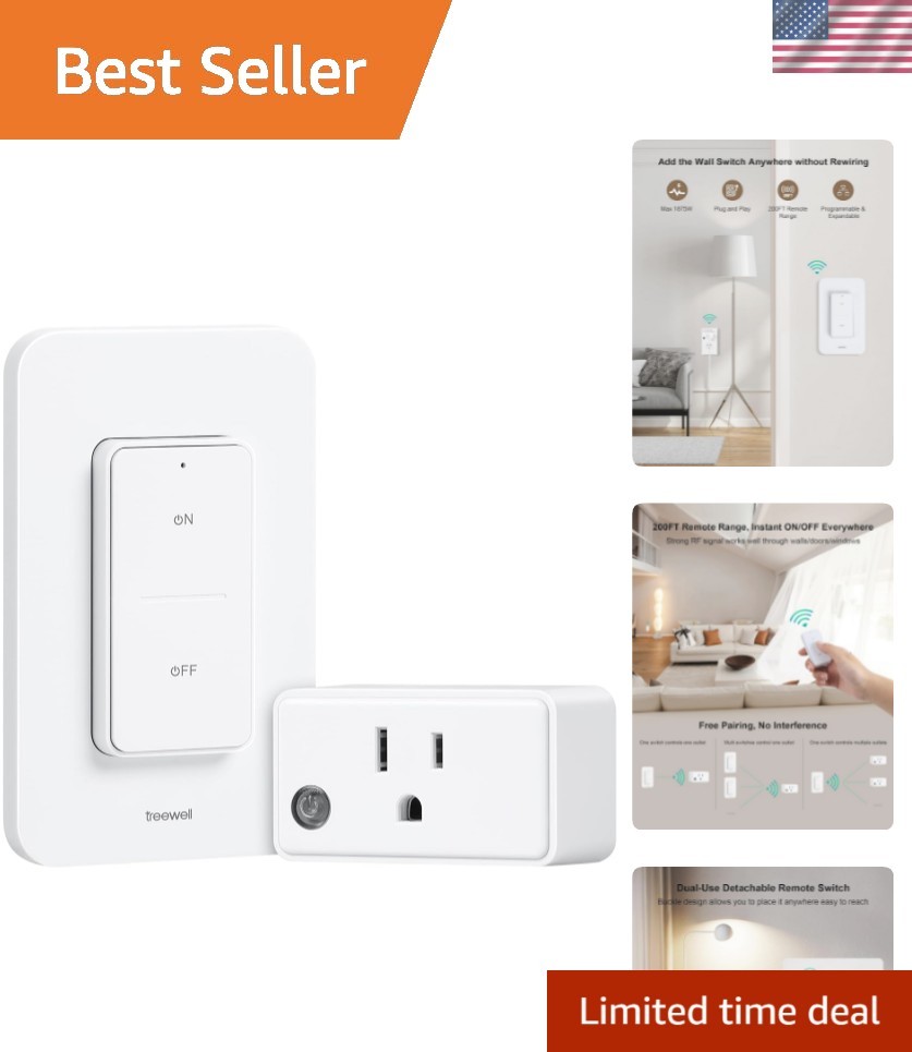 Remote Control Outlet Wireless Wall Switch, 200FT Long Range RF Remote Light ...