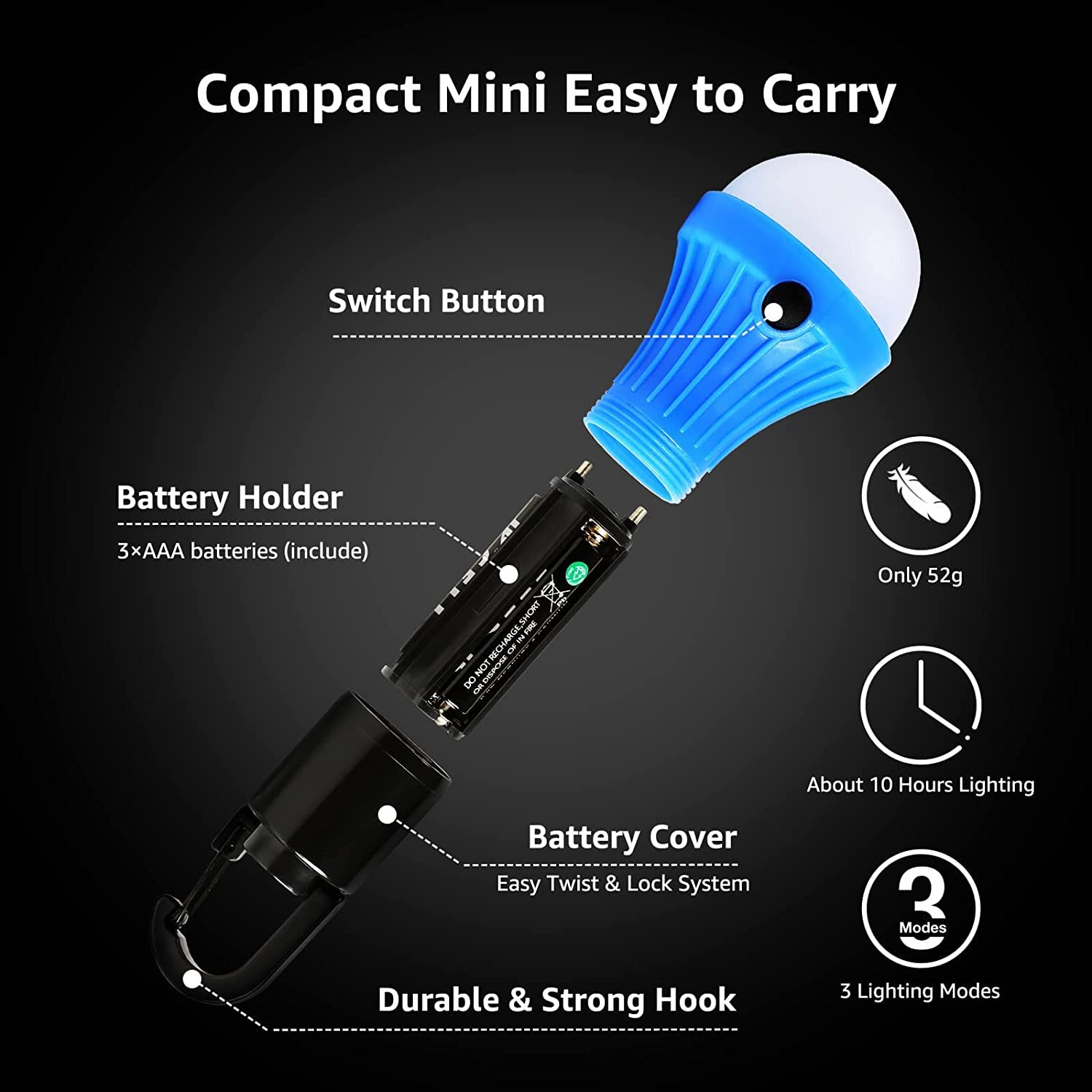Lepro Portable LED Camping Lantern, Camping Essentials with 3 Lighting Modes, Ha
