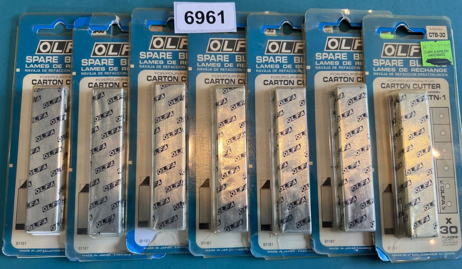 Lot 7 Packs (30 Blades ea - 210 Total) OLFA Carton Cutter Razor Blade CTN-1
