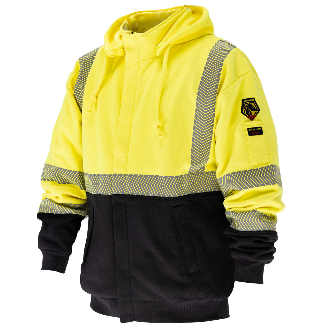 Black Stallion JF2045-HY 12 oz. Hi-Vis AR/FR Cotton Full-Zip Hooded Sweatshirt,
