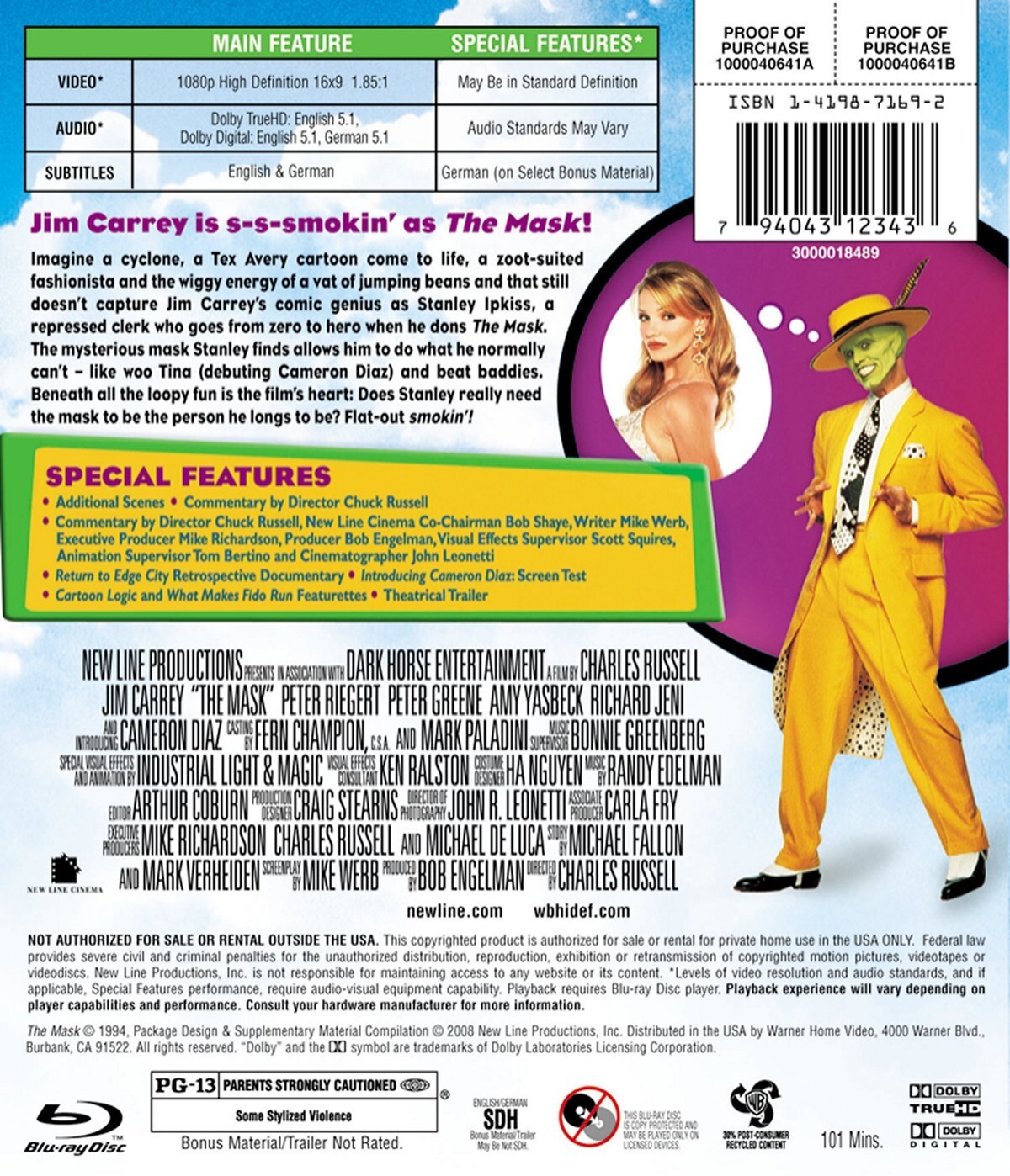 The Mask Blu-ray Jim Carrey NEW