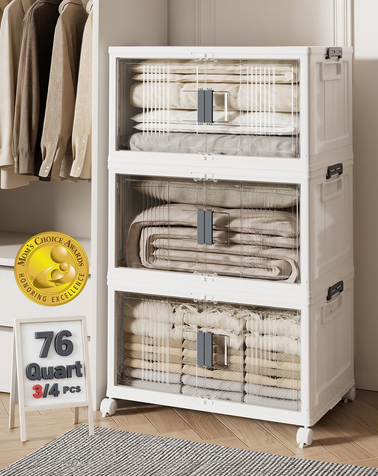 OlarHike 76QT Lockable Storage Bins with Lids - Folding Storage box with Door...