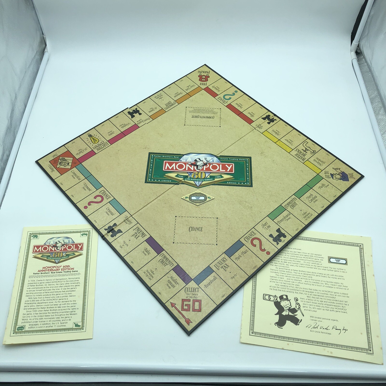 Monopoly 60th Anniversary Edition Replacement Game board & instructions numbered