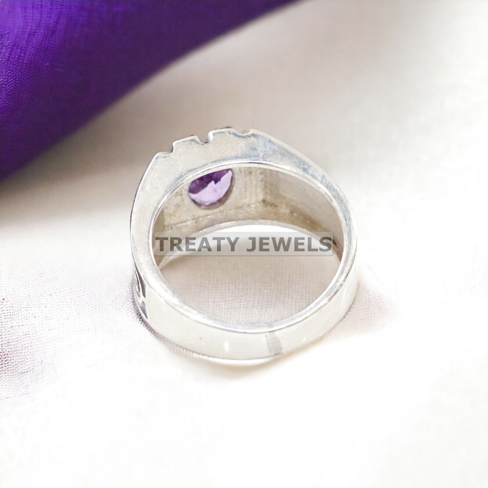 Alexandrite Round Cut Gemstone With 14K Solid White Gold Ring For Men's #54