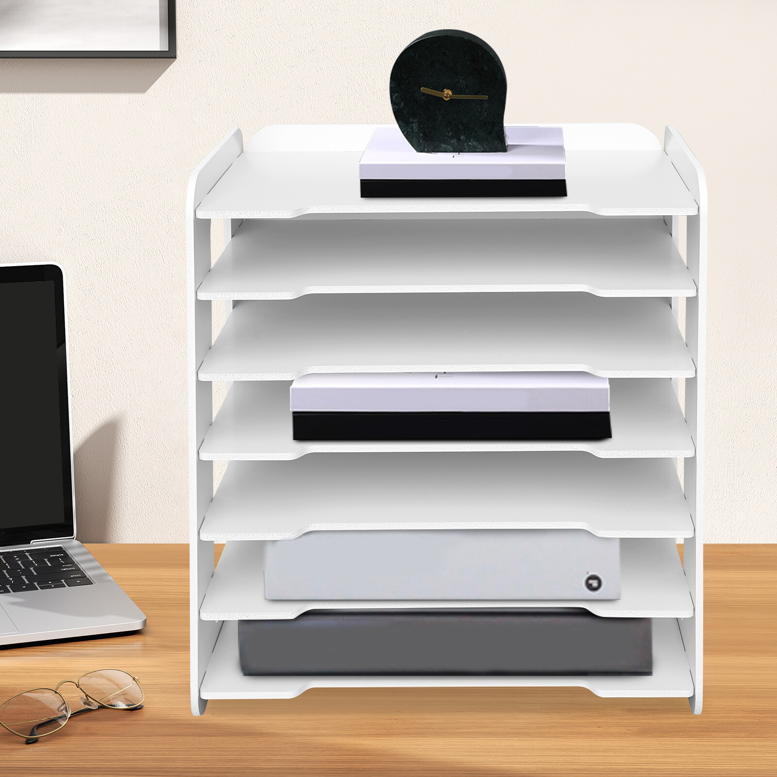 7 Tier Paper File Holder Document Storage Rack Desktop Organizer Office Home