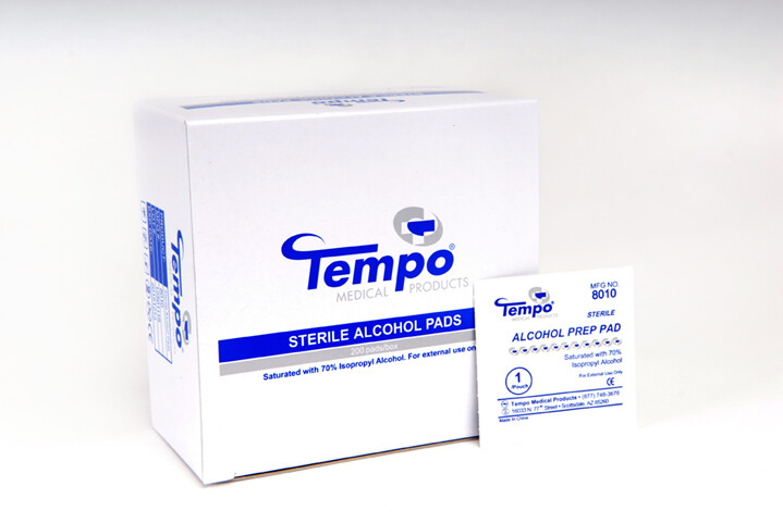 200 Tempo Individually Wrapped 70% Alcohol Swabs Prep Pads