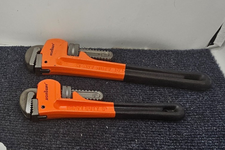 (QTY 2) Horusdy 10" & 8" Heavy Duty Pipe Wrench Tool Soft Grip Plumbing Tool