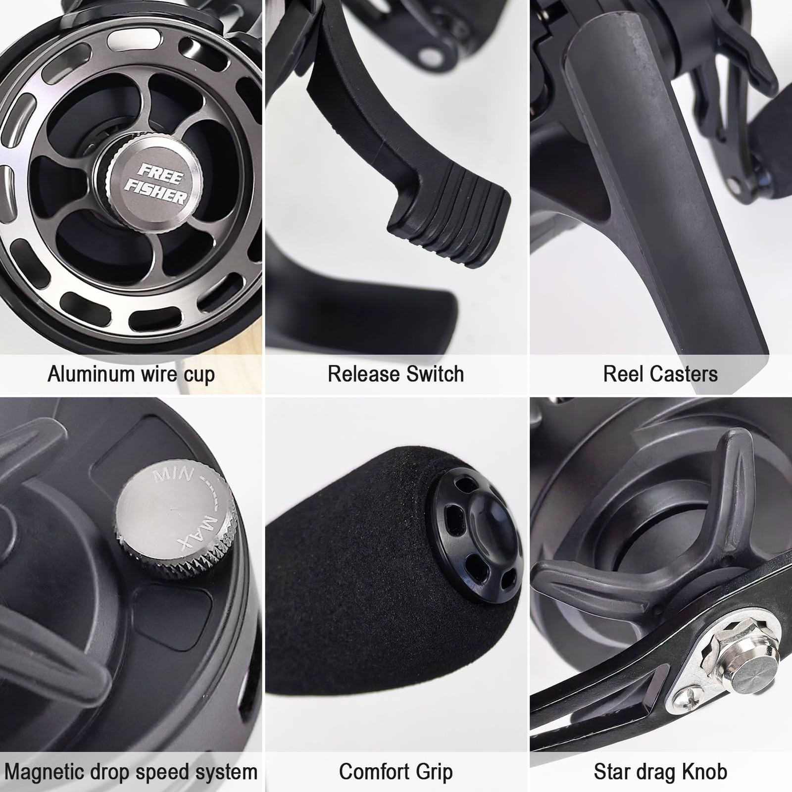 Fisher Ice Fishing Reel 3.2:1 Gear Ratio Ultra Smooth 3+1Ball Bearings Strength